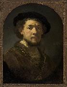 Bust of a man wearing a cap and a gold chain